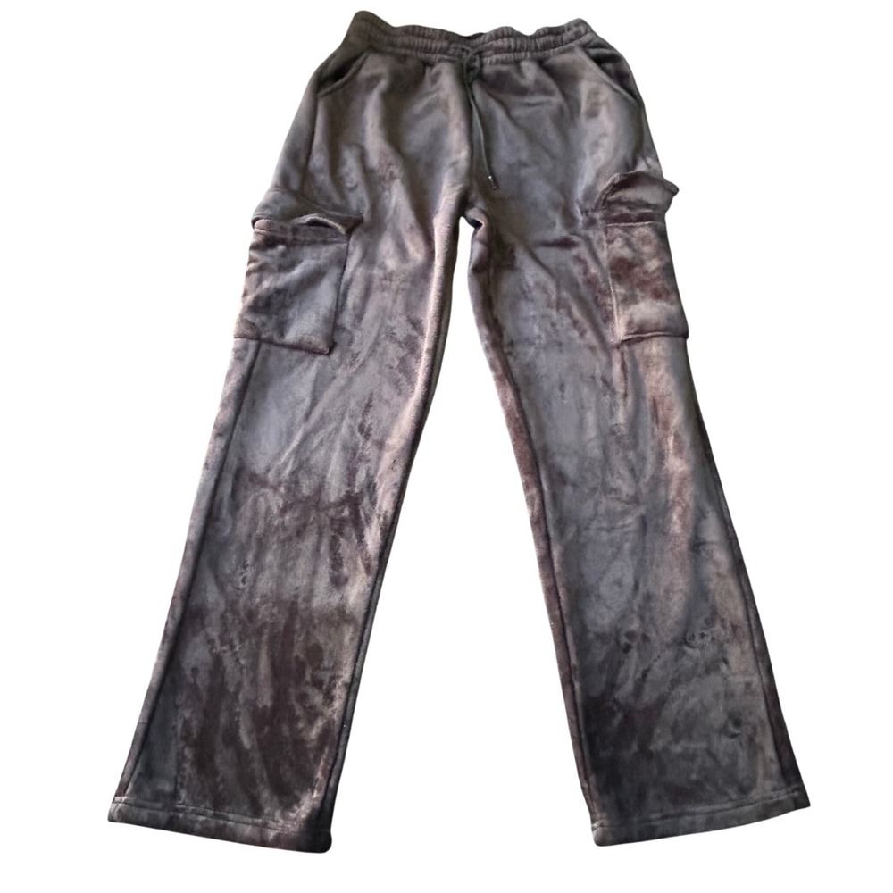 Mira Luxe Black Velour Cargo Sweatpants Wide Leg Tie Dye Joggers L/XL
